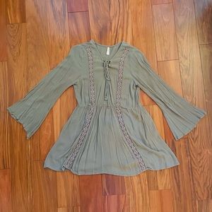 Green Bell Sleeve Dress with Lace Details